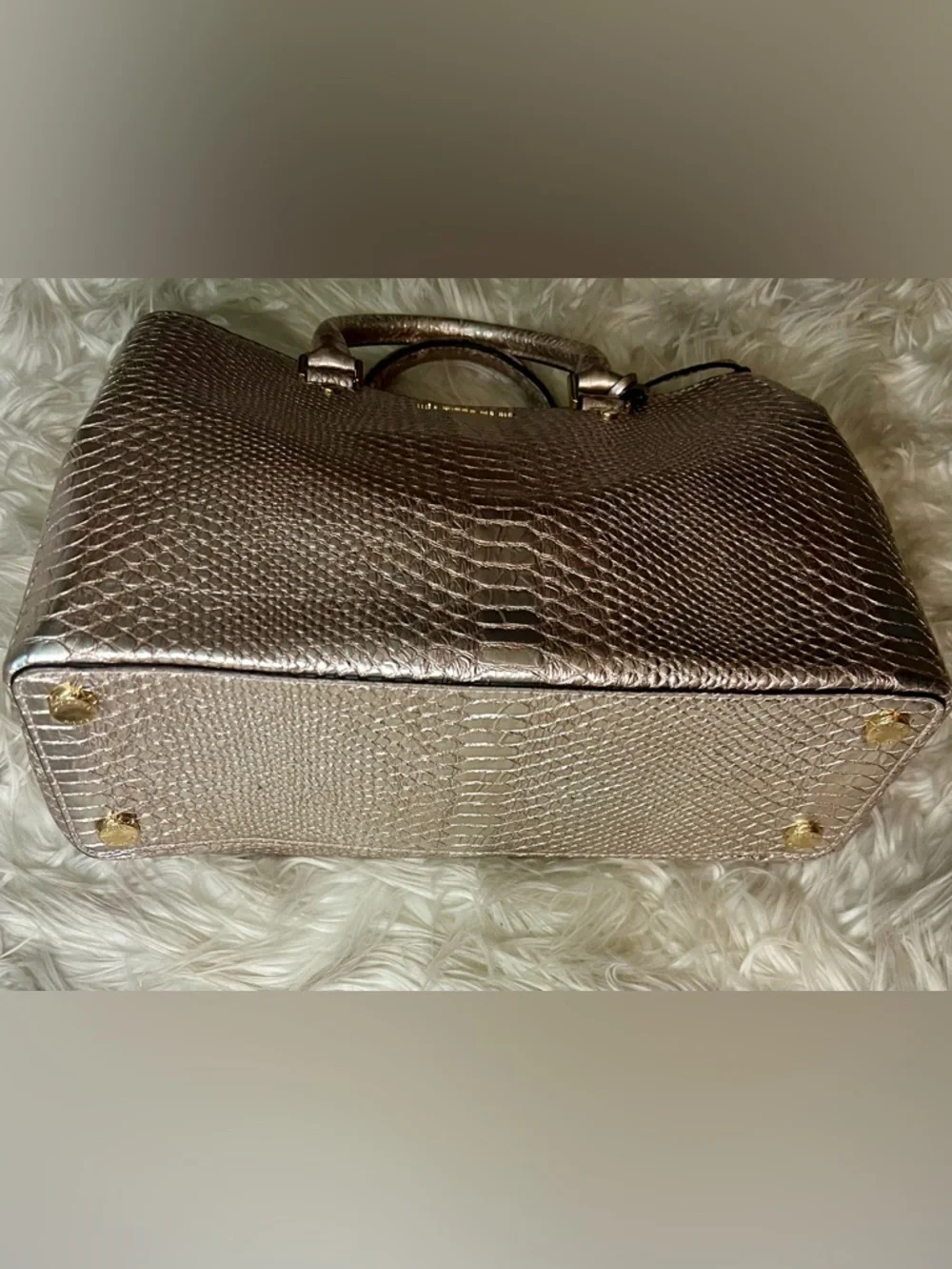 Michael Kors Metallic Golden BronzeSnake-Embossed Top-Handle Satchel - Picture 15 of 16
